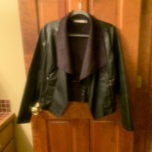 Bagatelle, NEW NEVER WORN, draped faux leather jacket, BLACK, size Small.